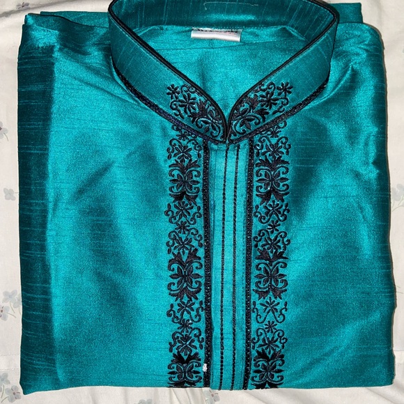 Blue Art silk Kurta with churidar / Punjabi pajama - Picture 3 of 4